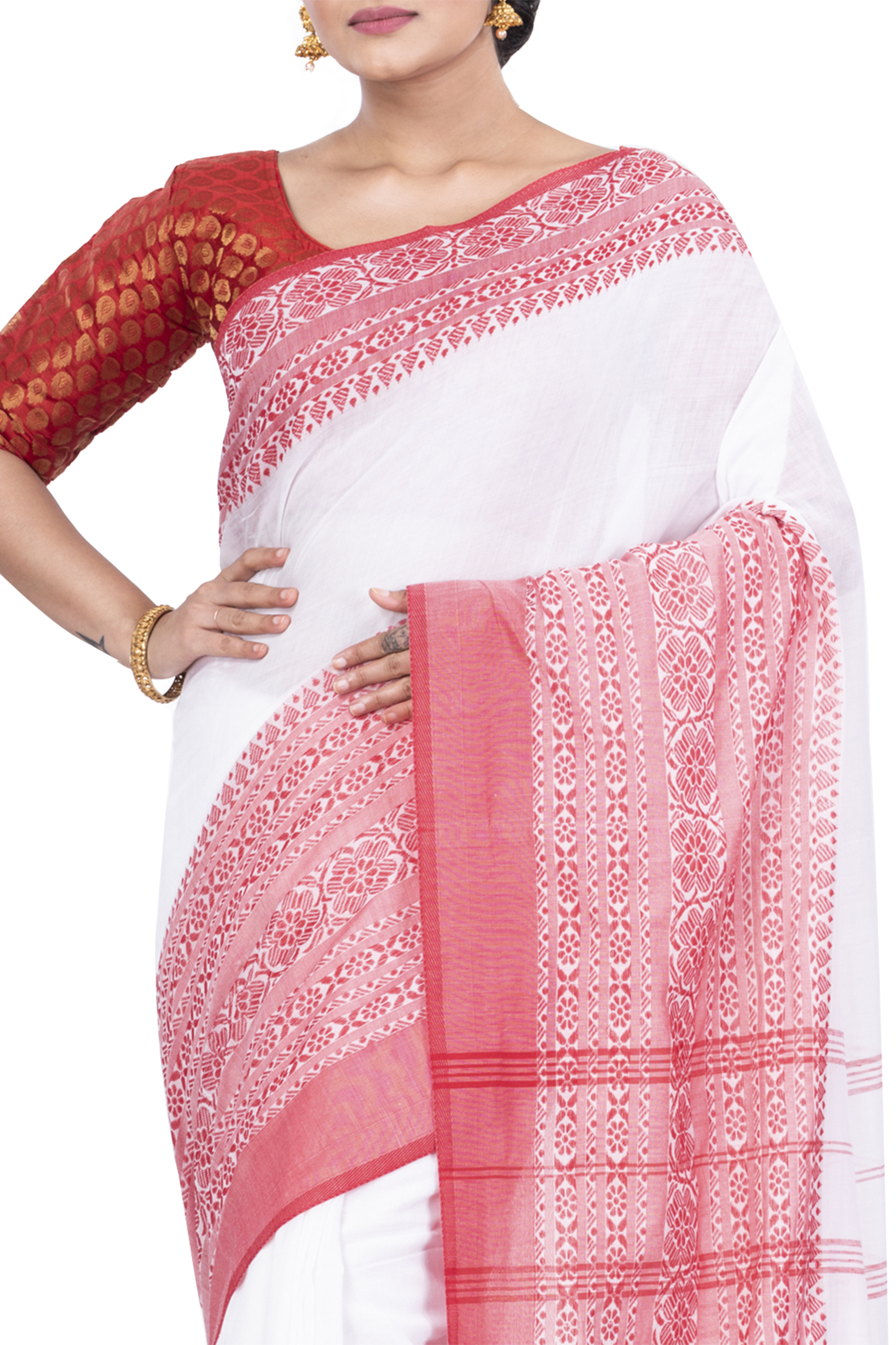 White Pure Cotton Begompuri_Hand Hand Loom Saree (668)